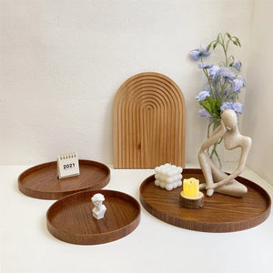 Table Decoration Tray Wooden Round Tray Decorative Trays Snack Plate Sundries Display Organizer Desktop Decorative Plate