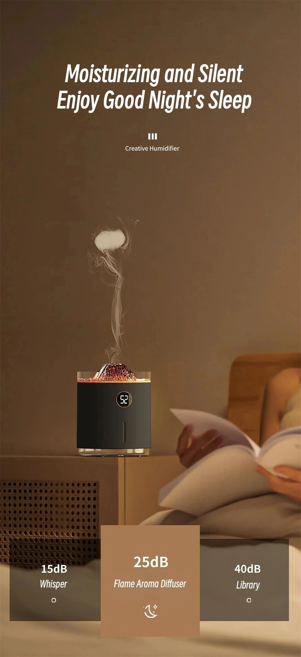 350ml USB Charging Air Humidifier Ultrasonic Aroma Essential Oil Diffuser with Volcano Flame Lamp Mini Portable Mist Humidifier