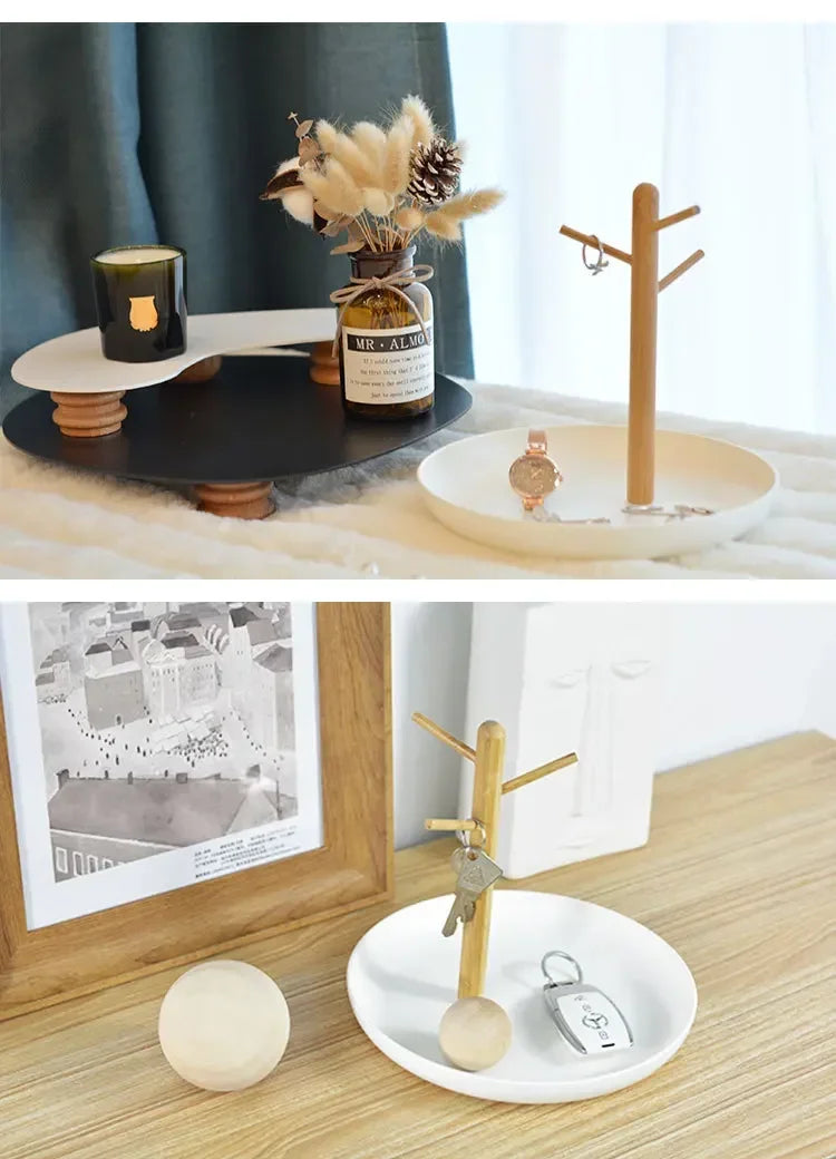 2024 New Nordic Bamboo Tree Branch Storage Tray Living Room Desktop Key Hanger Jewelry Display Frame