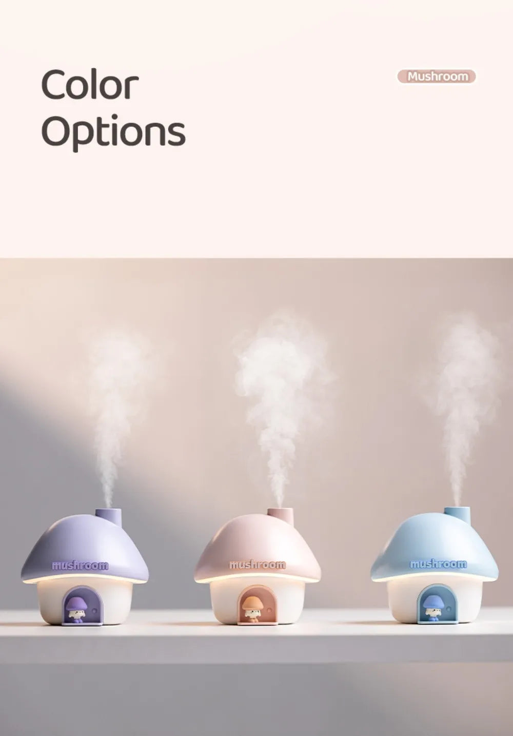 Cartoon Air Humidifier 300ml Mini Essential Oil Aroma Diffusers Colorful Lighting Cute Mushroom House Home Ultrasonic Humidifier