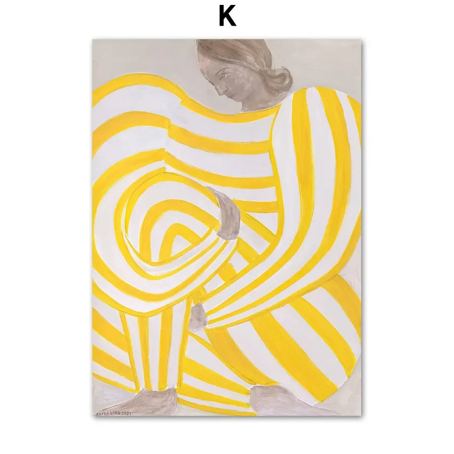 Scandinavian Abstract Wall Art Geometric Lines Pajama Girl HD Canvas Poster Prints Home Bedroom Living Room Decoration