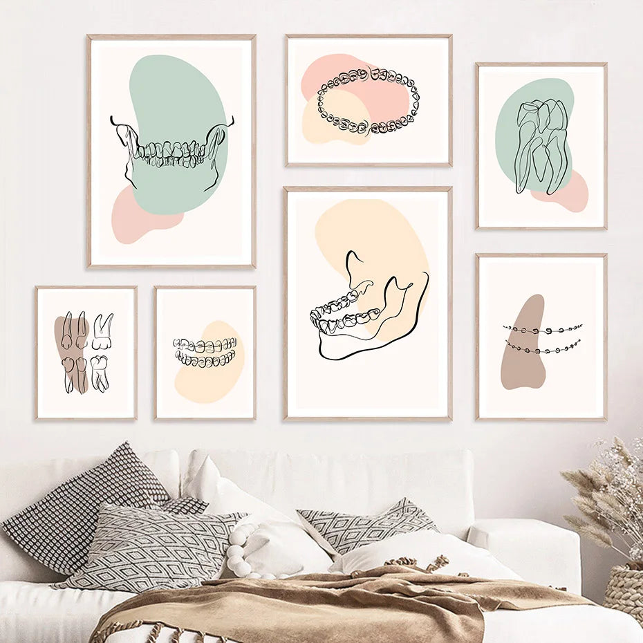 Abstract Line Teeth Oral Health Modern Wall Art Canvas Painting Nordic Posters And Prints Wall Pictures For Dental Clinic Decor