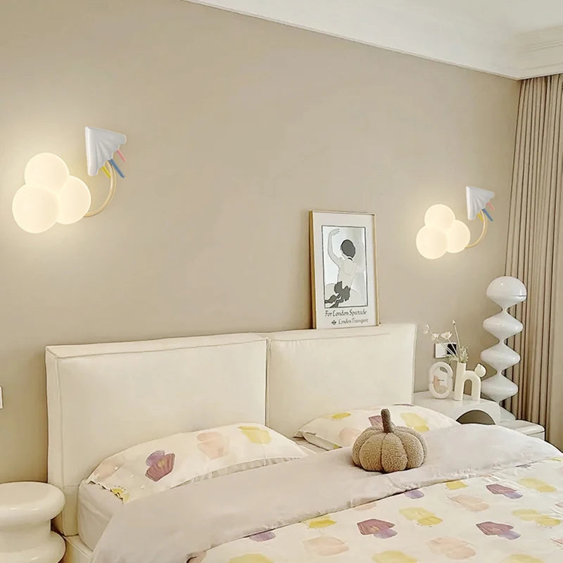 Cartoon Airplane Wall Lights PE Lampshade Star Rainbow Kite Hot air balloon Cloud Night Light Children Bedroom Bedside Wall Lamp