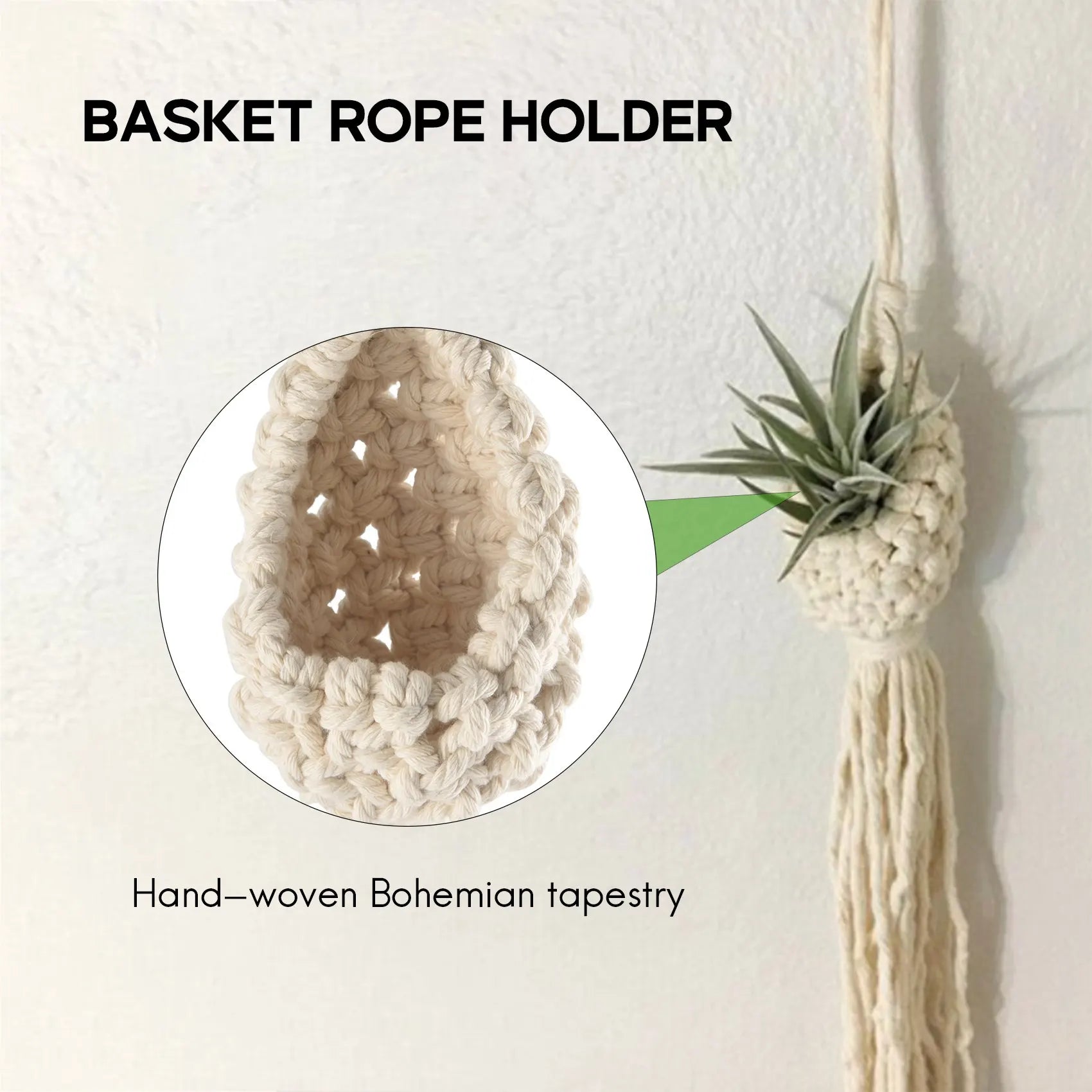 PZHI-Boho Macrame Air Plant Hanger Tillandsia Hanging Basket Rope Holder Flower Home Decor