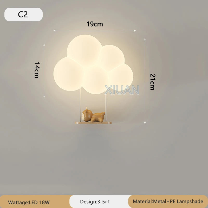 Monkey Light Cartoon Animal Wall Lamp White Cloud Sconce Nursery Room Night Light Children's Bedroom Bedside Lamp Eye Protection