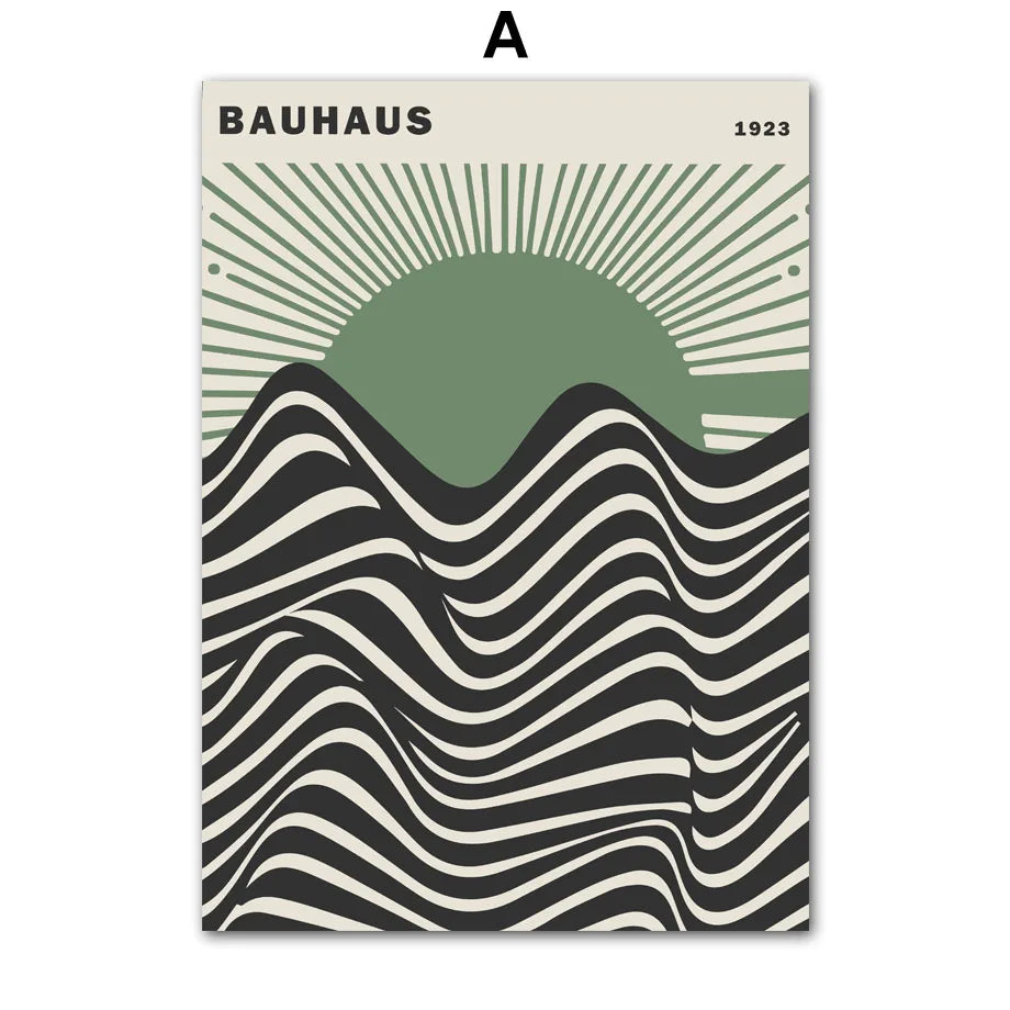 Bauhaus Green Color Block Lines Modern Minimalist Wall Art Posters Prints Canvas Painting Abstract Pictures Living Room Decor