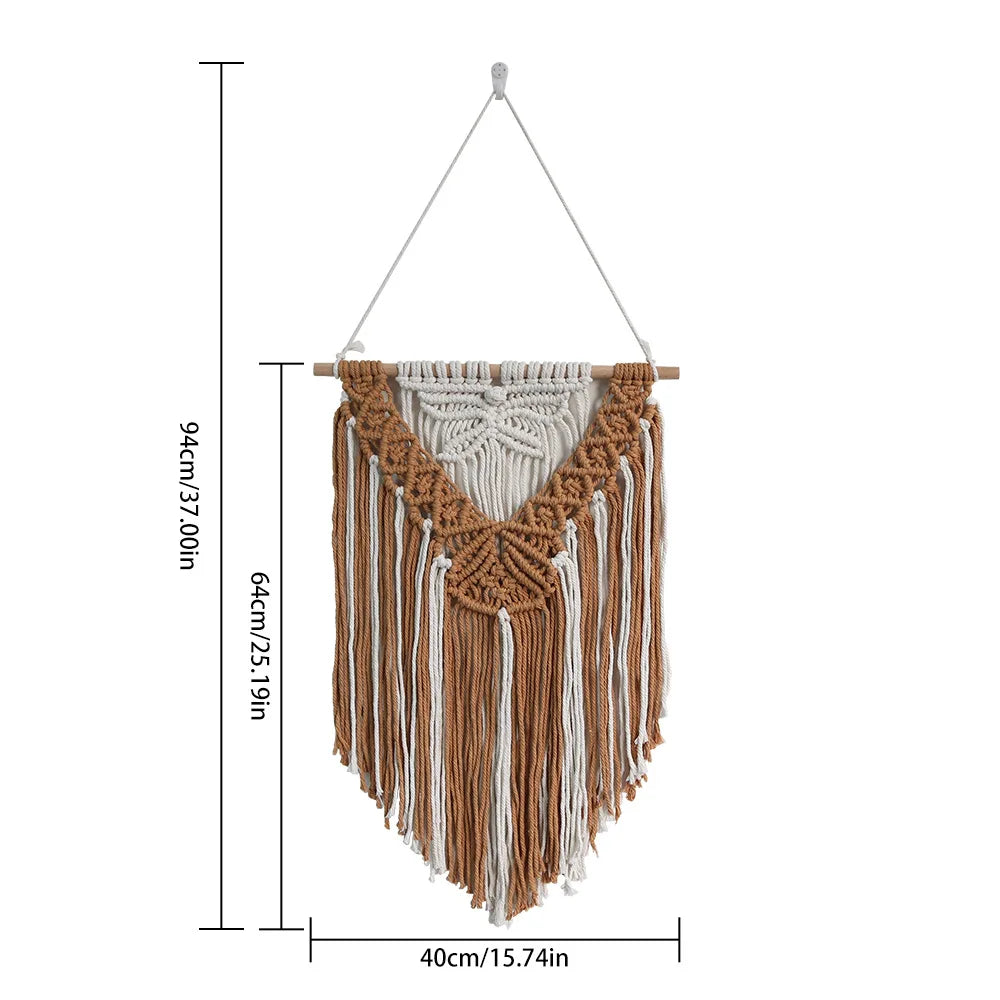 Macrame Wall Hanging Boho Art Wall Decor Wooden Bead Bedroom Nursery Apartment Home Decoration Gift for Girls Birthday Christmas