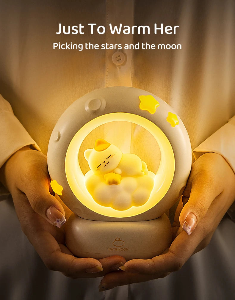 3Style Moon Night Light Cute Rabbit Cat Panda Lamps Room Bedside Decoration USB Rechargeable Kawii Animal Gift Warm Soft Light