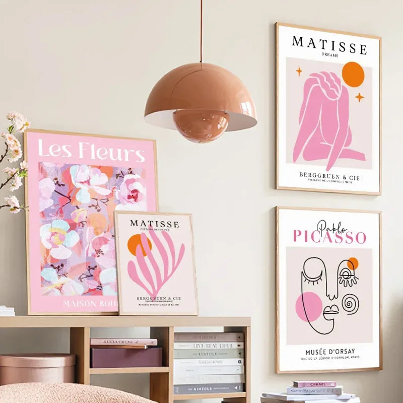 Modern Abstract Wall Art Pink Orange Picasso Lines Face Nude HD Canvas Print Poster Home Living Room Bedroom Decoration