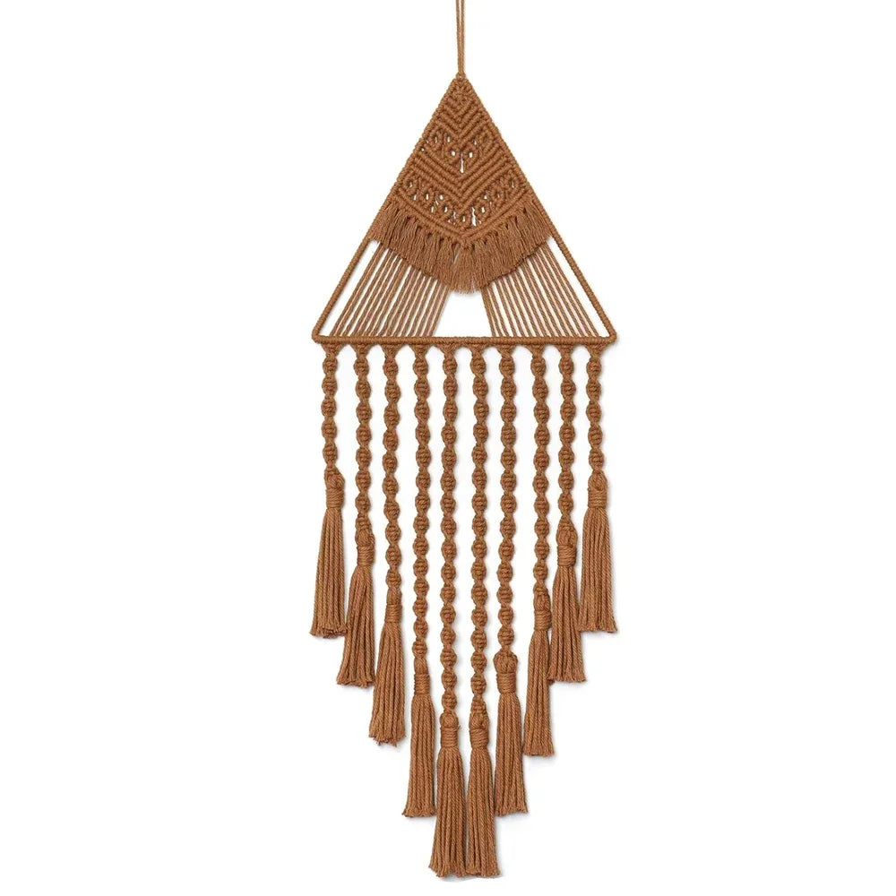 Macrame Dream Catcher Wall Hanging Decor Brown Triangle Woven Tassel Tapestry Art Boho Apartment Bedroom Door Home Decoration