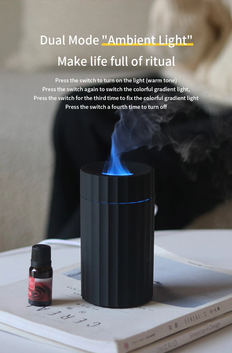 Car Diffuser Flame Humidifier Essential Oil Aroma Aromatherapy Diffuser Auto Air Purifier Air Freshener With LED Light