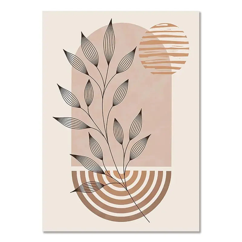 Boho Light Colour Block Canvas Painting Nordic Minimalist Lines Wall Art People Leaves Wall Art Home Living Room Decoration