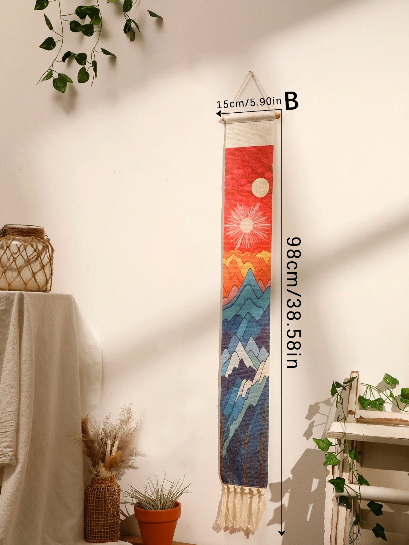 Macrame Wall Tapestry Mountain & Sunrise and sunset Boho Home Decoration Tapestry Wall Hanging Room Decors Aesthetic Wall Decor