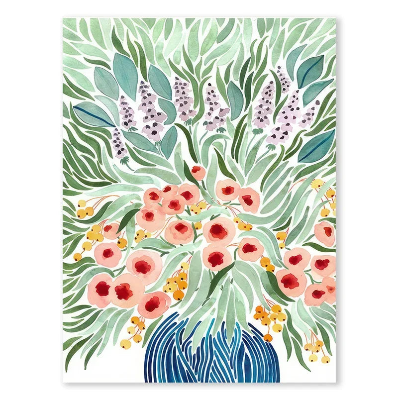 Tulip Violets Vase Woman Coat Flower Posters Light Green Abstract Aesthetics Canvas Painting Print Pictures Living Room Decor