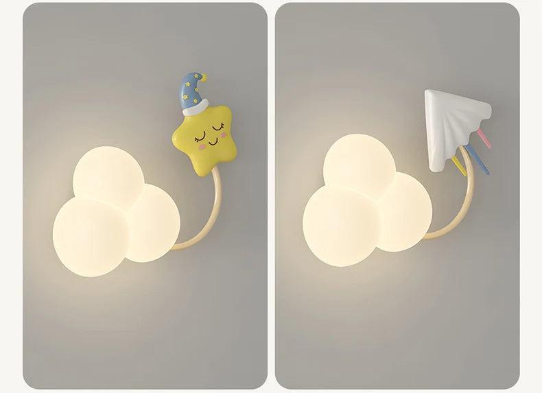Cartoon Airplane Wall Lights PE Lampshade Star Rainbow Kite Hot air balloon Cloud Night Light Children Bedroom Bedside Wall Lamp