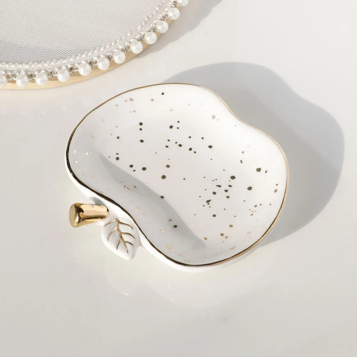 Ceramic Jewelry Tray Trinket Dish Apple Vanity Key Tray for Women, Ring Holder Dish, Cute Jewelry Plate Room Decor Birthday Gift