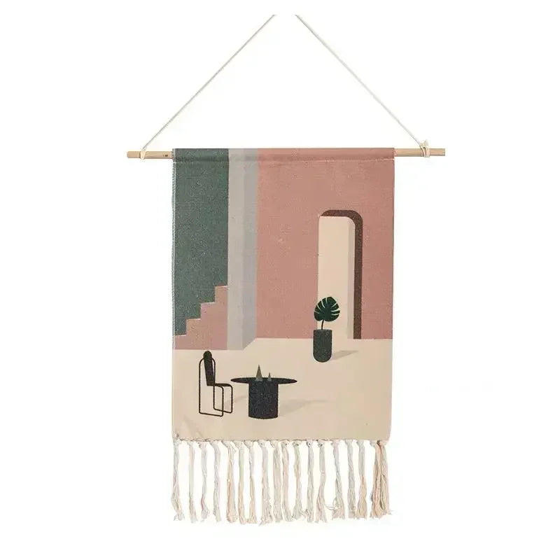 Macrame Wall Hanging Tapestry Nordic Cotton Tassel Handmade Woven Bohemian Geometric Canvas Cloth Home Living Room Boho Decor