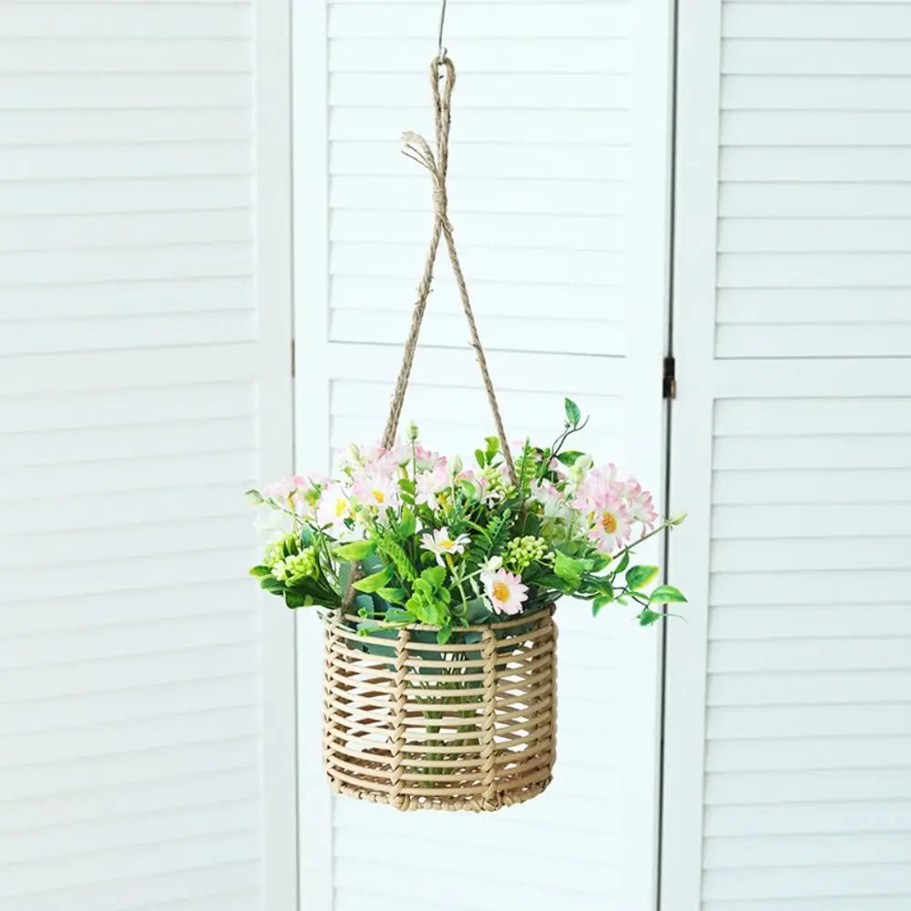 Beige Hanging Weaving Flowerpot Rope Woven Hanger Box Planter Home Decoration Plant Hangers Storage Basket Indoor Outdoor