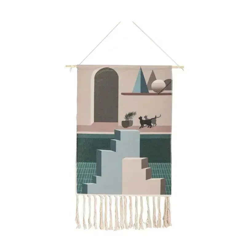 Macrame Wall Hanging Tapestry Nordic Cotton Tassel Handmade Woven Bohemian Geometric Canvas Cloth Home Living Room Boho Decor