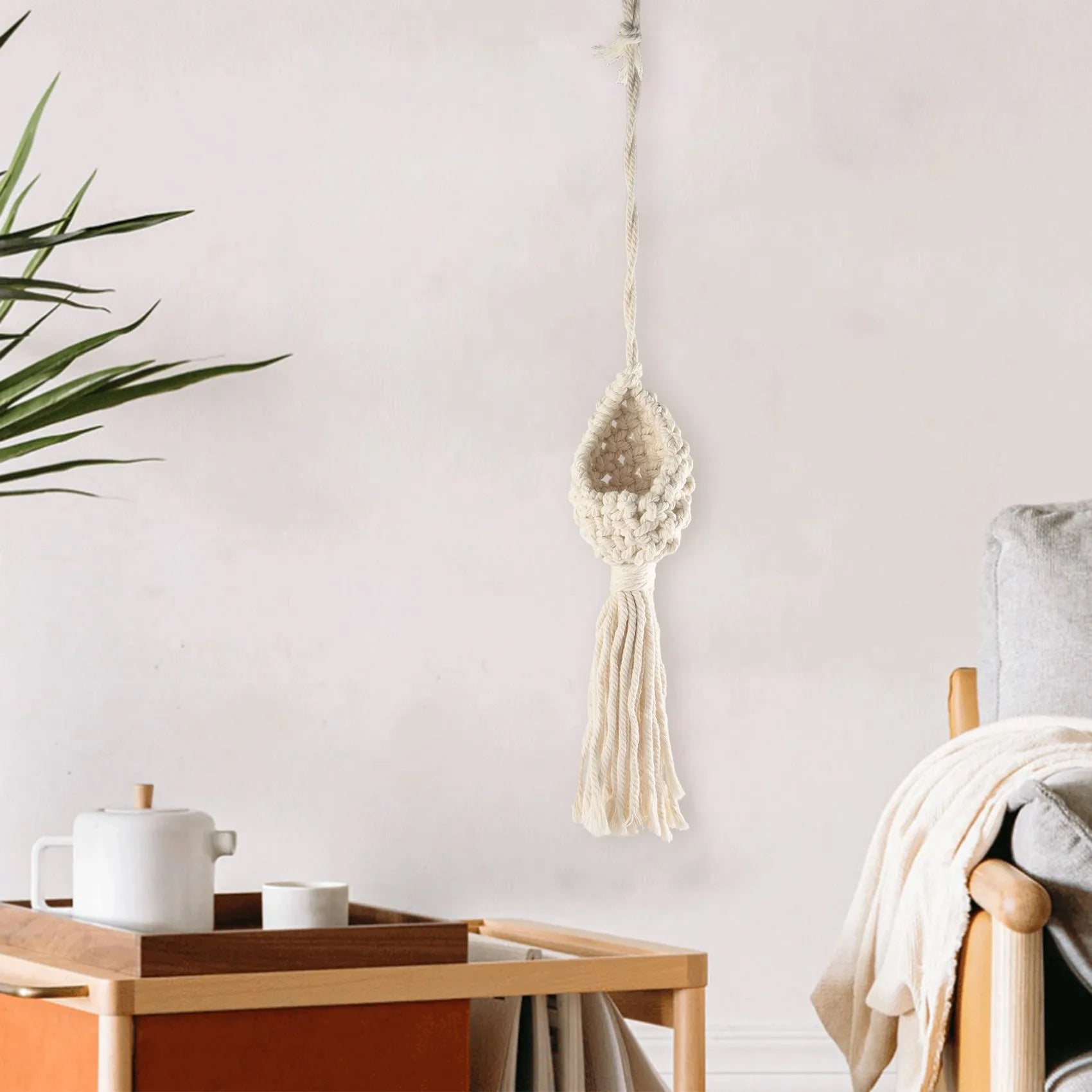 PZHI-Boho Macrame Air Plant Hanger Tillandsia Hanging Basket Rope Holder Flower Home Decor
