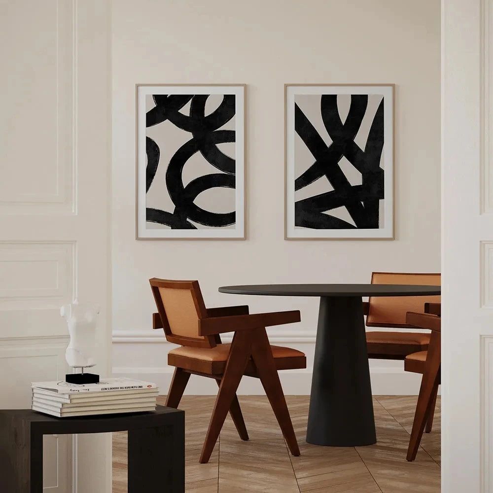 Modern Poster Abstract Art Prints Canvas Painting Beige Black Line Minimal Wall Art Pictures For Living Room Home Decor