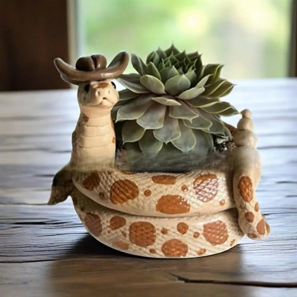 1Pc Snake Flower Pot Unique Resin Coiled Snake Planter with Drainage Hole Decorative Plant Pot for Succulents Cactus Houseplants