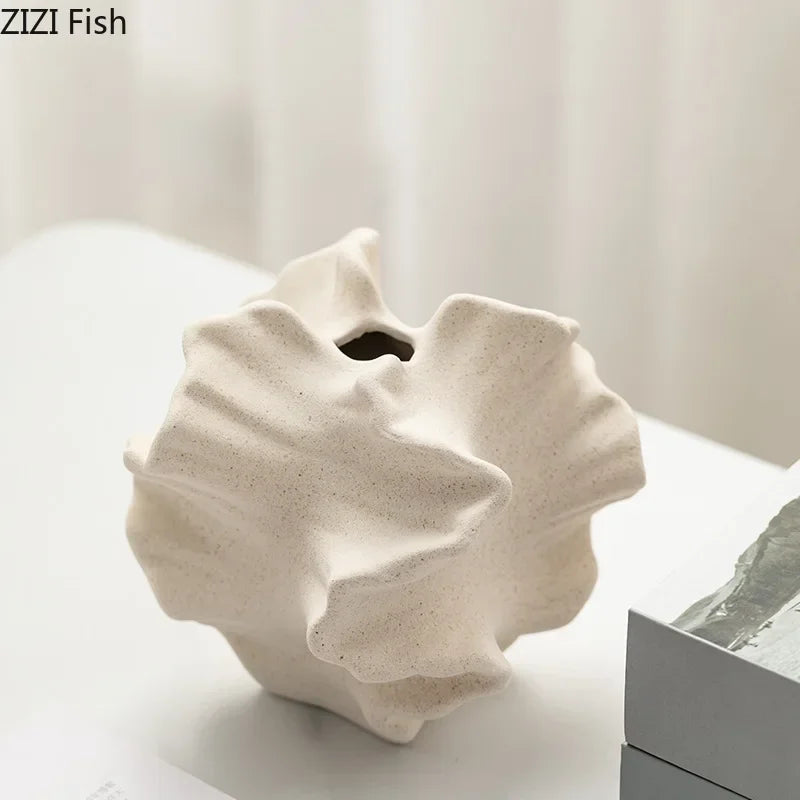 Creative Irregular Wrinkle Vase Abstract Crafts Ceramic Flower Pots Desk Decoration Porcelain Flowers Arrangement Floral Vases