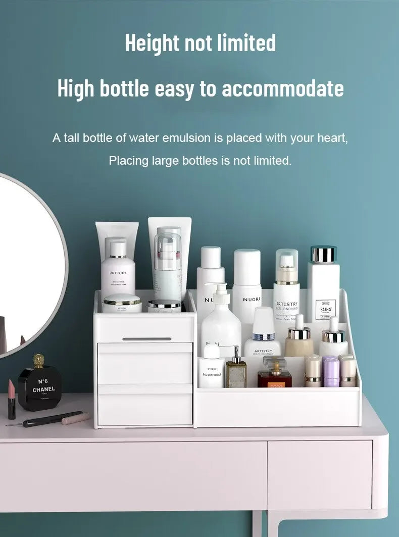 1pc White New Drawer Makeup Storage Box Dormitory Finishing Plastic Shelf Cosmetics Skin Care Dressing Table Make Up Organizer