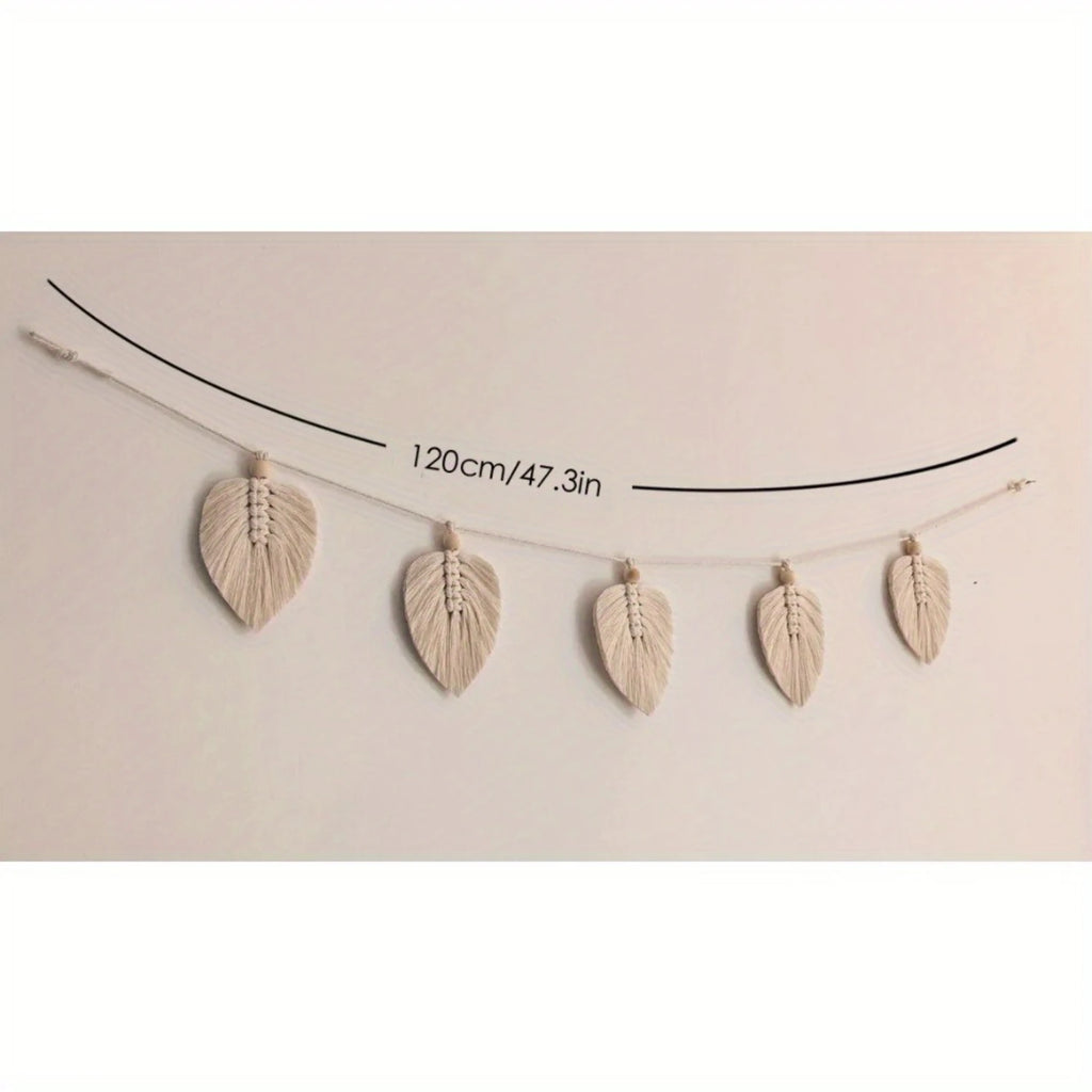 1pc Exquisite Macrame Leaf Wall Hanging Tapestry - Hand-Woven,  Chic Decor, Modern Art, Nature-Inspired, Fabric , No Feathe