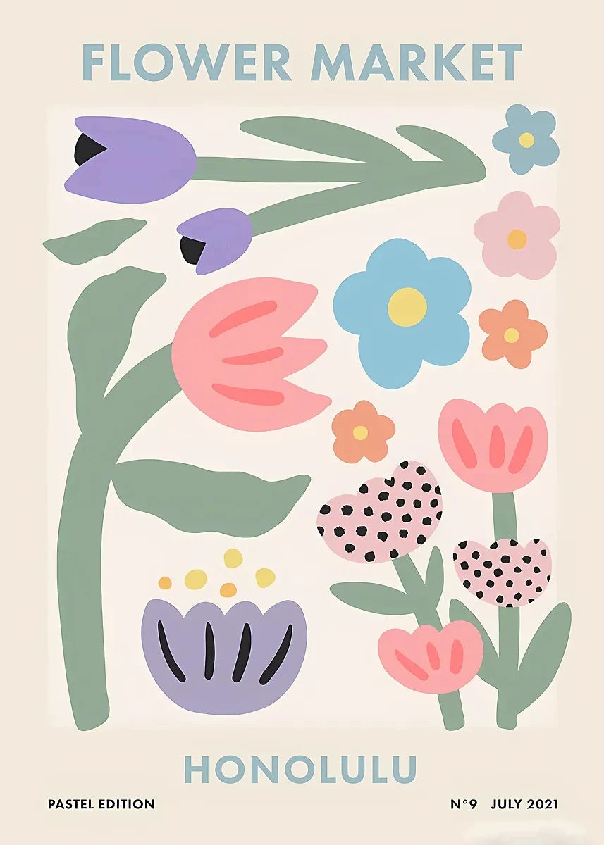 Colorful Retro Flower Market Amsterdam Abstract Poster Boho Flower Shop Sign Prints Canvas Painting Wall Picture Home Room Decor