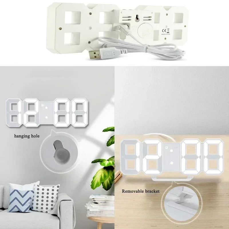 "Modern 3D LED Digital Wall Clock - Stylish Multifunctional Home Decor with USB Power, Perfect for European Interiors"