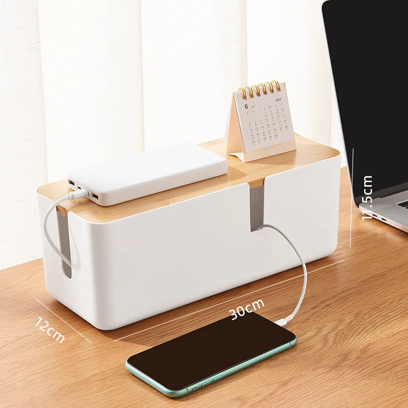 Cable Management Box Bamboo Cover Wire Junction Board Storage Box Hide Wires Power Strips Desk shelf Cable Makeup Organizer Boxs