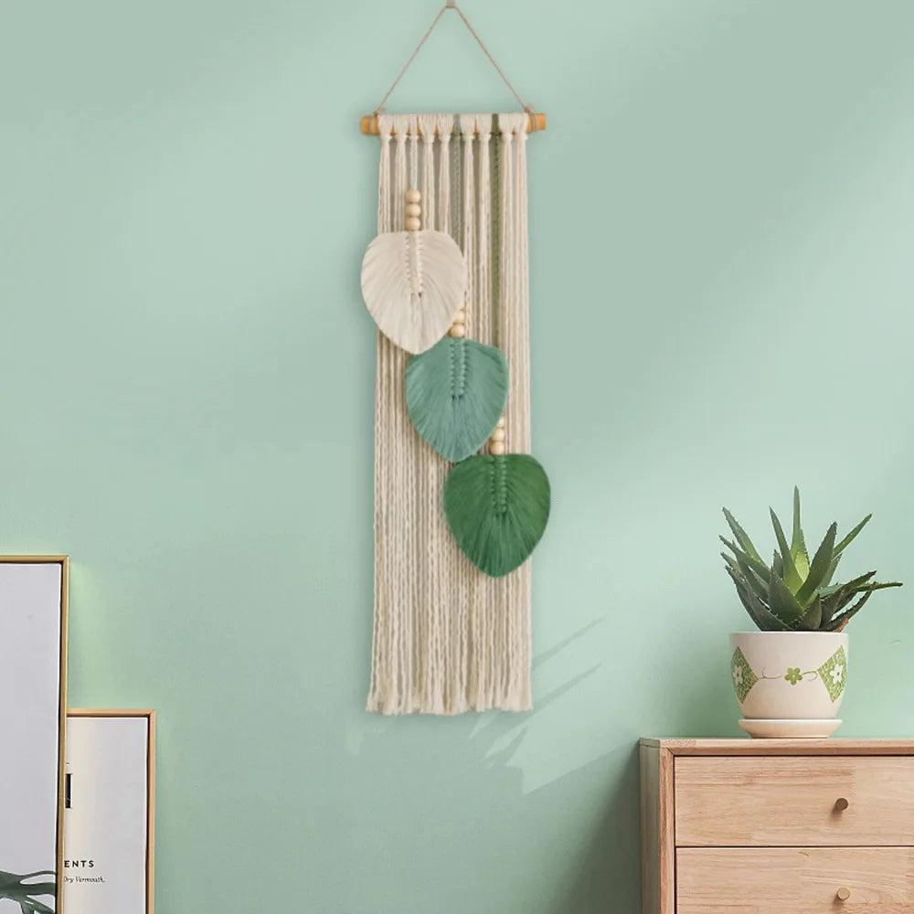 1 pc Macrame Woven Hanging Tapestry, 3 Leaves, Boho Hanging Tapstry Hanging on The Wall, Wall Decoration