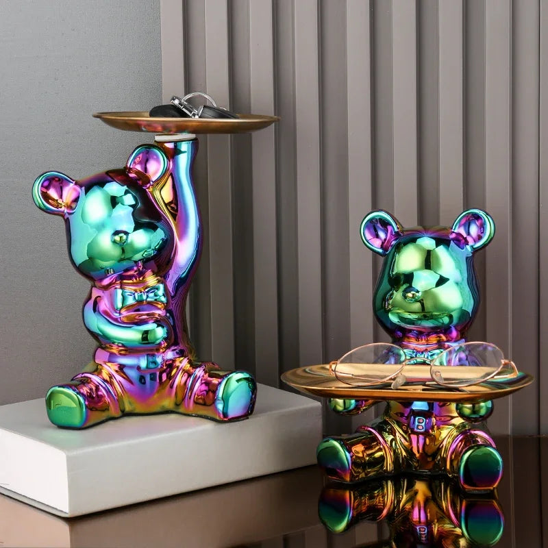 Home Decor Ceramic Colorful Plating Bear Storage Box Home Living New Room Desktop Tray Decorative Statue Money Box Ornaments