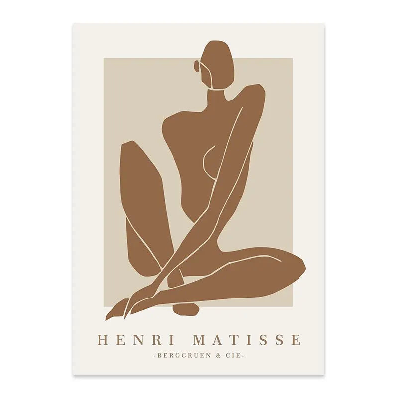 Boho Abstract Matisse Beige White Line Wall Art Poster  Minimalist Canvas Paintings Print Picture for Living Room Interior Home