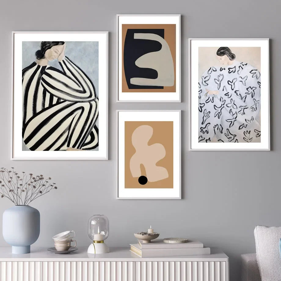 Scandinavian Abstract Wall Art Geometric Lines Pajama Girl HD Canvas Poster Prints Home Bedroom Living Room Decoration