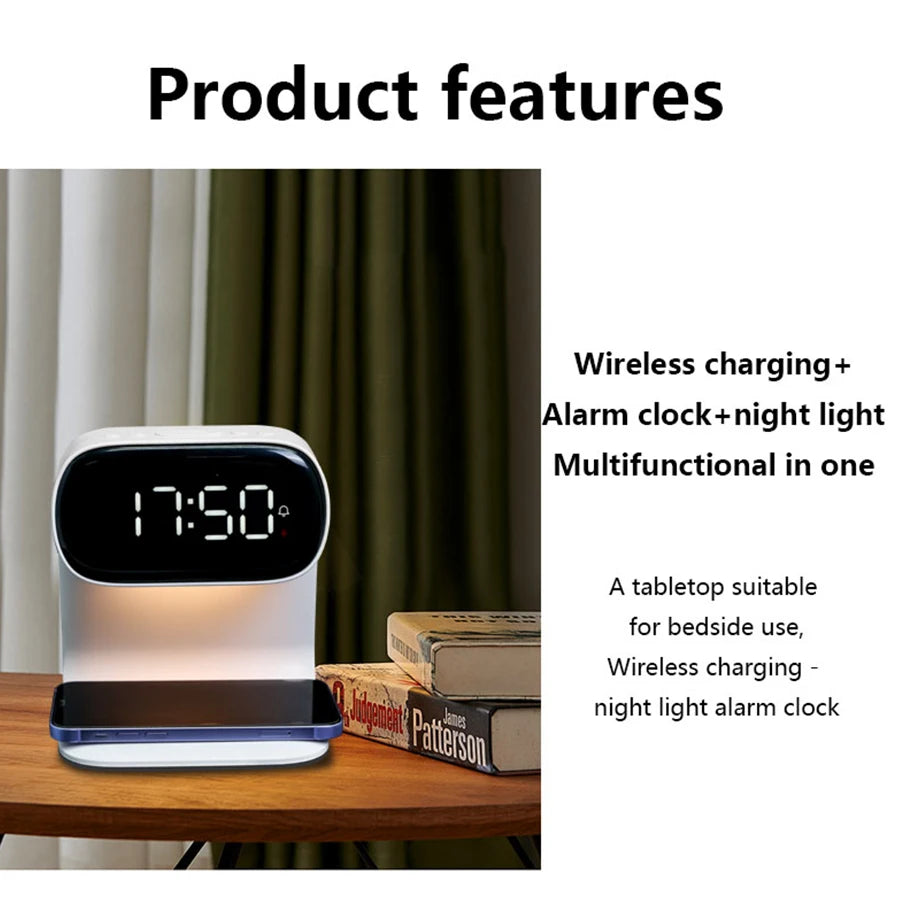 1pc new multi-functional LED warm light night light alarm clock - support mobile phone wireless charging - suitable for living r