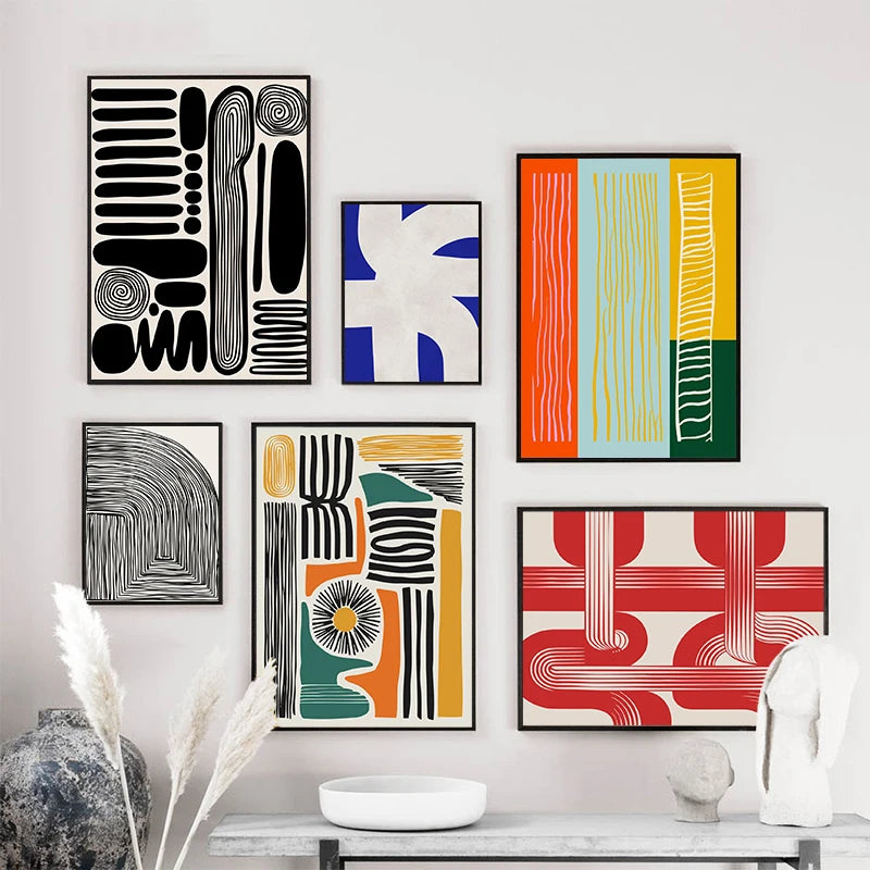 Abstract Shapes and Lines Canvas Paintings Retro Geometric Lines Poster and Print Minimal Art Wall Art Picture for Home Decor