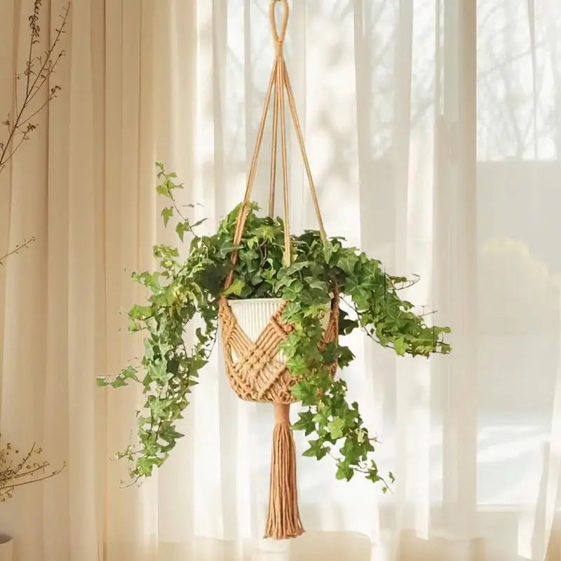 Macrame Plant Hanger 2X Hangable Planter Holder Trendy Boho Crochet Ceiling Home Decor Flower Pots Basket For Window And Porch