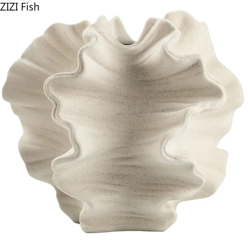 Creative Irregular Wrinkle Vase Abstract Crafts Ceramic Flower Pots Desk Decoration Porcelain Flowers Arrangement Floral Vases
