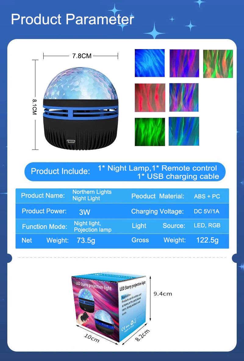 LED Northern Lights Night Light RGB Projection Lamp USB Plug-in Use Remote Control Projection Night Lamp for Home Bedroom Decor
