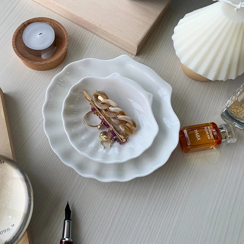 Shell Shaped Jewelry Storage Trays  Trays White Ceramic Plate Storage Dishes Ring Earings Plate Home Decorative Tray Design