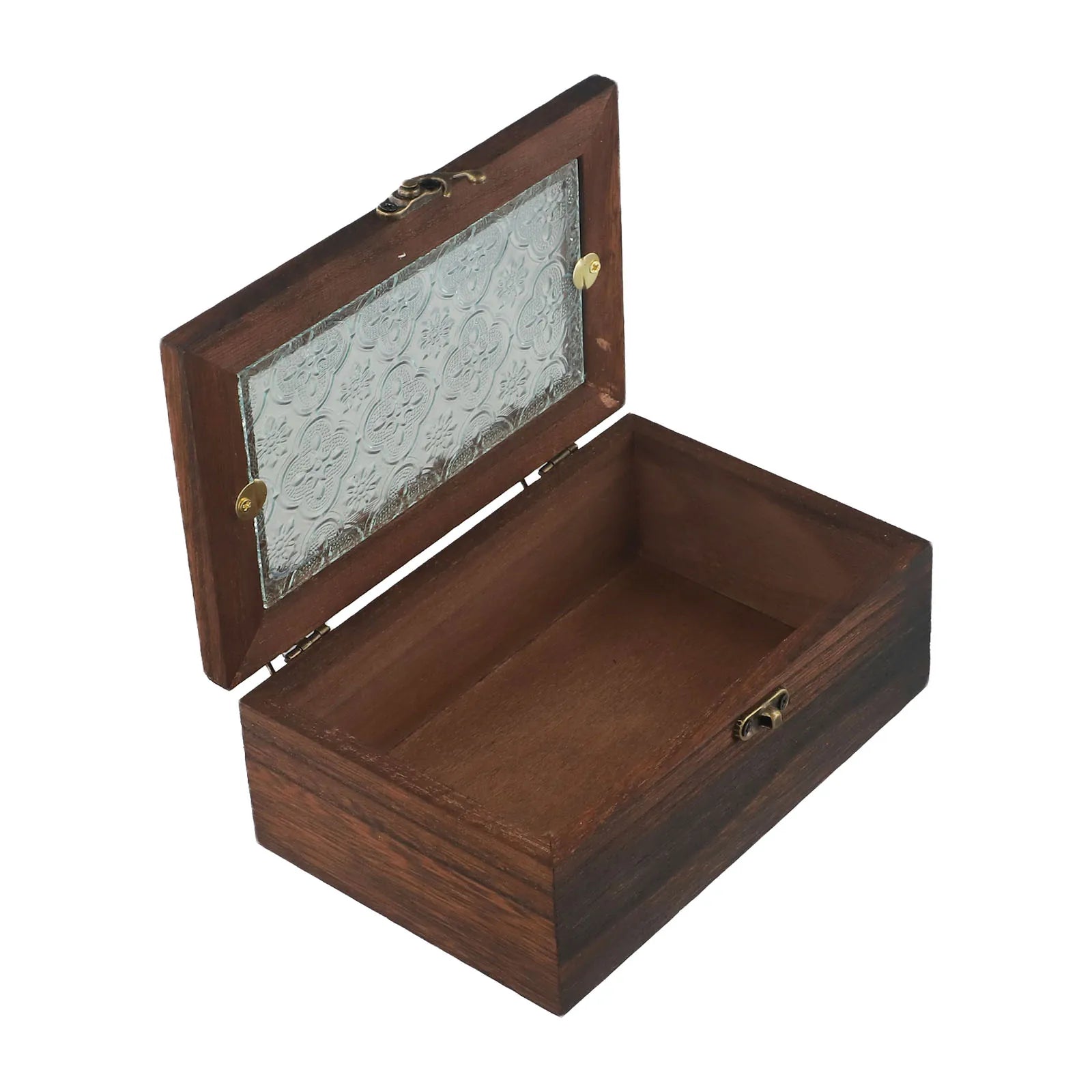 Rectangular Wooden Storage Box Nordic Retro Solid Wood Begonia Flower Glass Desktop Storage Decorative Box Hinged Storage Boxes