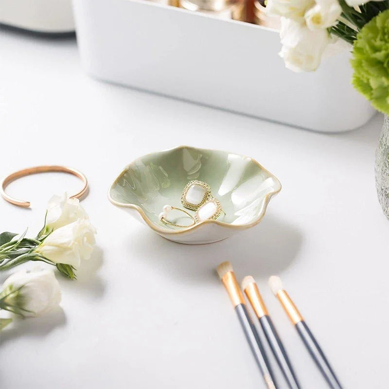 Lotus Ceramic Trays Green Creative Tray for Decoration Jewelry Plate Jewelry Organizer Containers Desktop Decor
