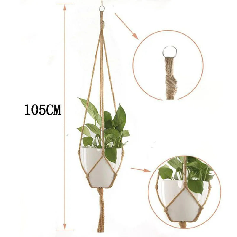 Garden Hanging Planter Macrame Plant Storage Basket Jute Rope Woven Indoor Outdoor Flower Pot Holder Plant Hangers Home Decor