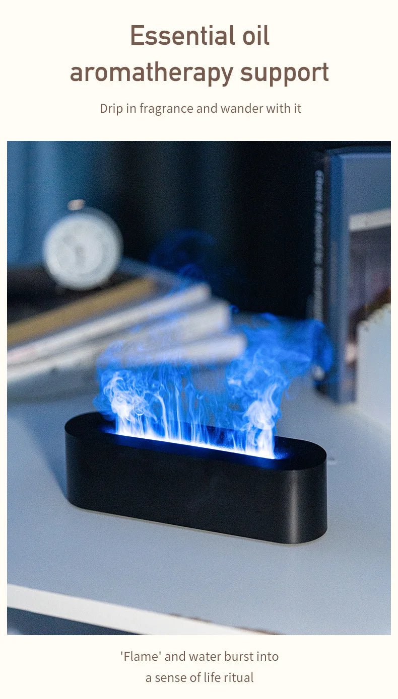 Flame Aroma Diffuser Essential Oil Air Humidifier Ultrasonic Cool Mist Difusor with RGB Realistic Fire Night Light