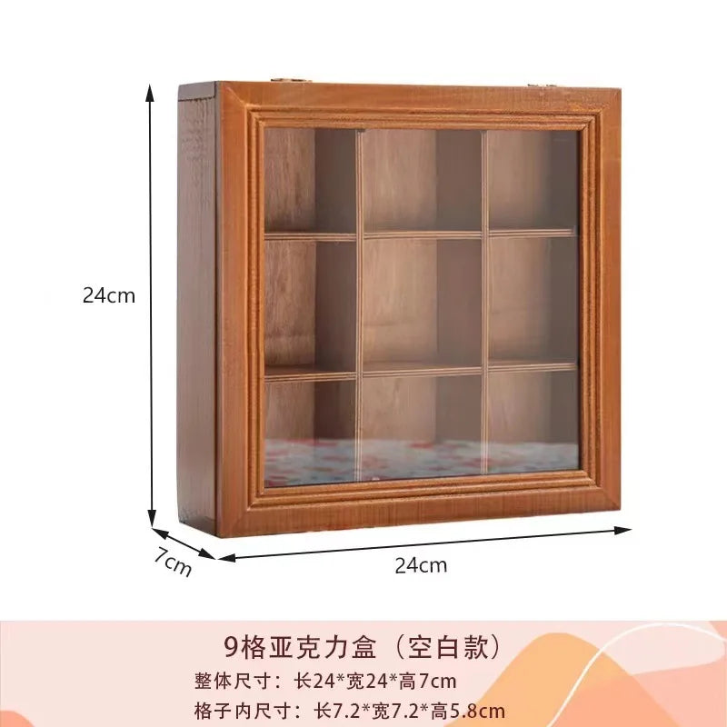 Vintage Desktop Jewelry Storage Box Household Solid Wood Desktop 9 Grids Figure Jewelry Storage Organization Rack