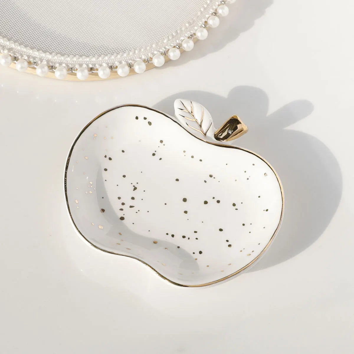 Ceramic Jewelry Tray Trinket Dish Apple Vanity Key Tray for Women, Ring Holder Dish, Cute Jewelry Plate Room Decor Birthday Gift