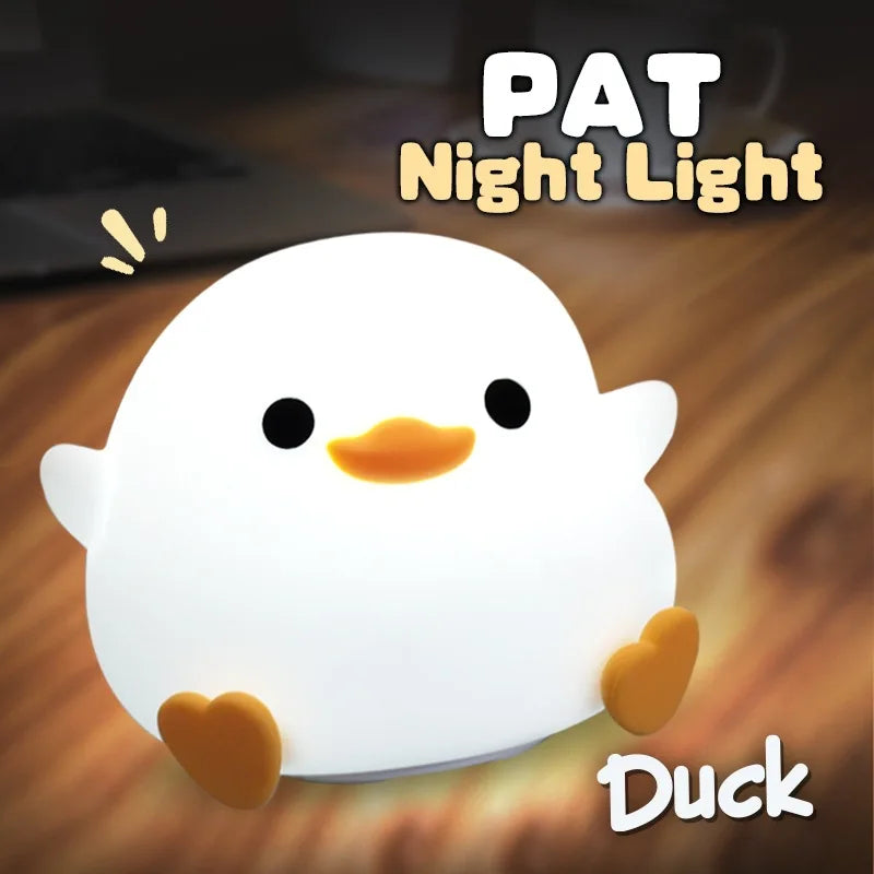 LED Night Light Cute Duck Cartoon Animals Decor Silicone Lamp for Children Kid Touch Sensor Timing USB Rechargeable for Birthday