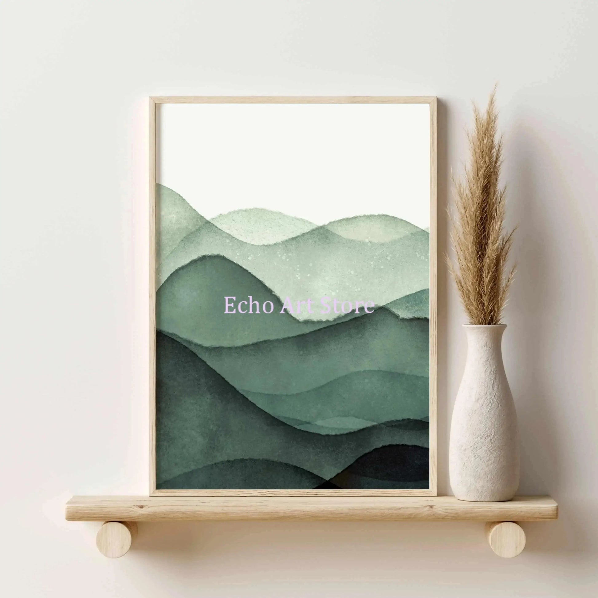 Piece Abstract Green Mountain Ink and Wash Landscape Canvas Wall Art Prints  Modern Living Room Decor